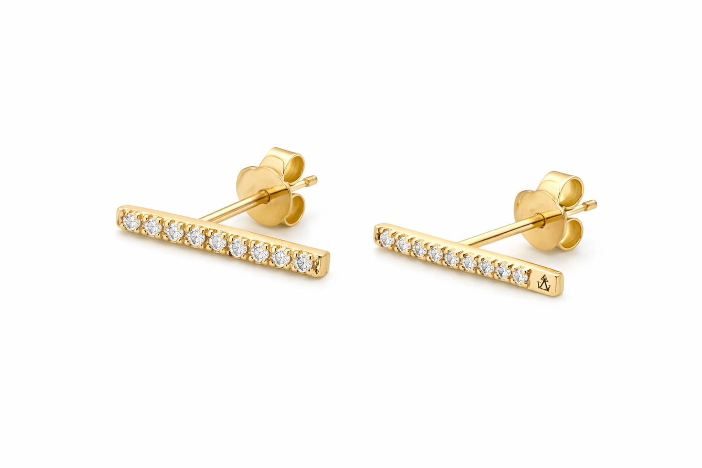 diamond bar stud earrings in 18k gold with natural diamonds minimalist luxury jewelry