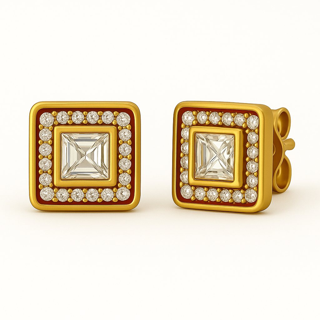 Crimson Light Earrings — 18K Gold & Crimson Enamel