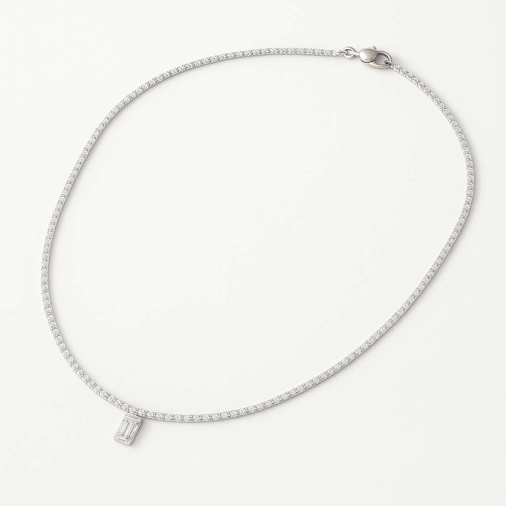 Emerald Light Pavé Necklace – 18K White Gold