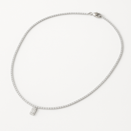 Emerald Light Pavé Necklace – 18K White Gold