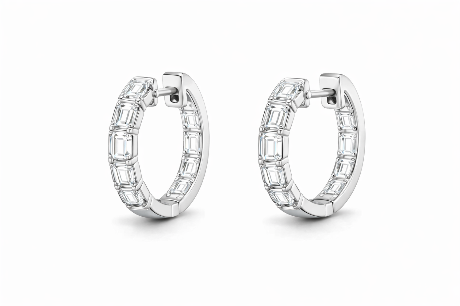18k white gold emerald cut diamond hoop earrings by Luxe Alchemy