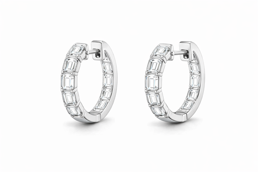 18k white gold emerald cut diamond hoop earrings by Luxe Alchemy