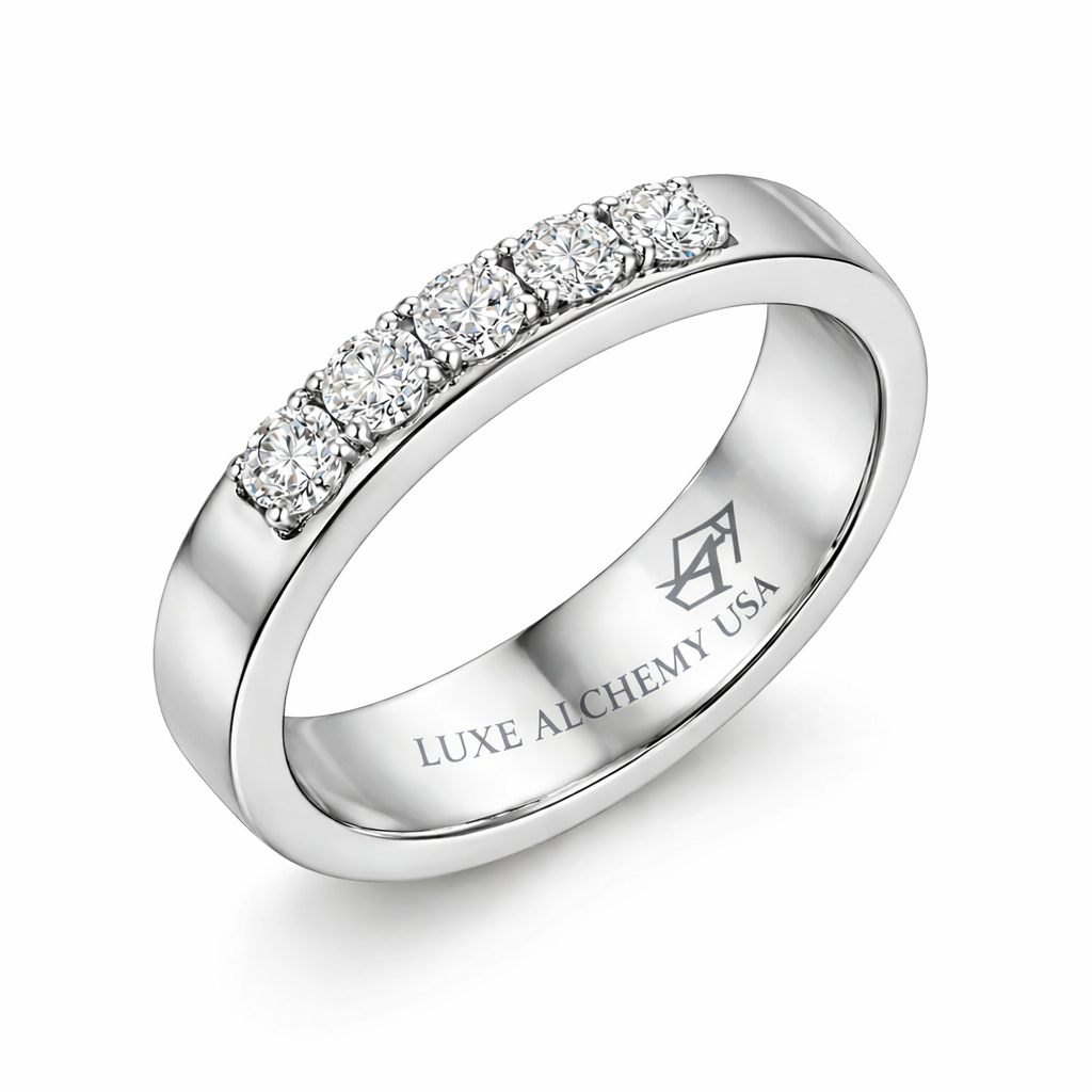 white gold diamond band ring with round brilliant diamonds fine jewelry by Luxe Alchemy