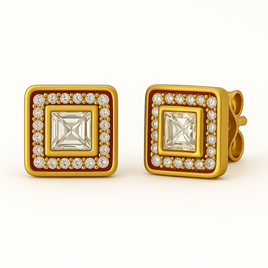 Crimson Light Earrings — 18K Gold & Crimson Enamel