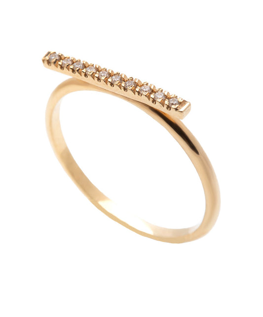 18K gold diamond bar ring with minimalist horizontal diamond setting by Luxe Alchemy USA